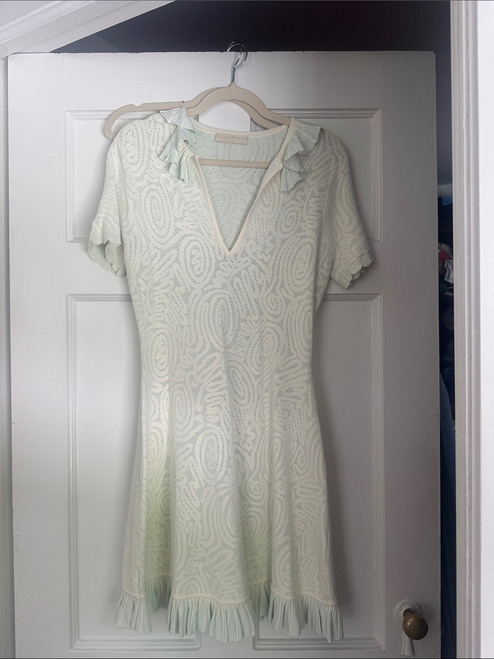 Light Mint Short Sleeve Dress with Pleated Trim